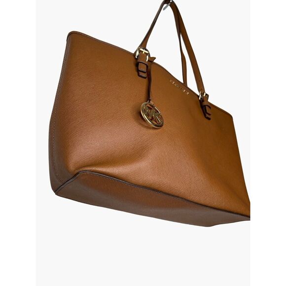 Michael Kors Chestnut Tan Saffiano Jet Set Tote Leather Bag Carryall Purse - Picture 5 of 13